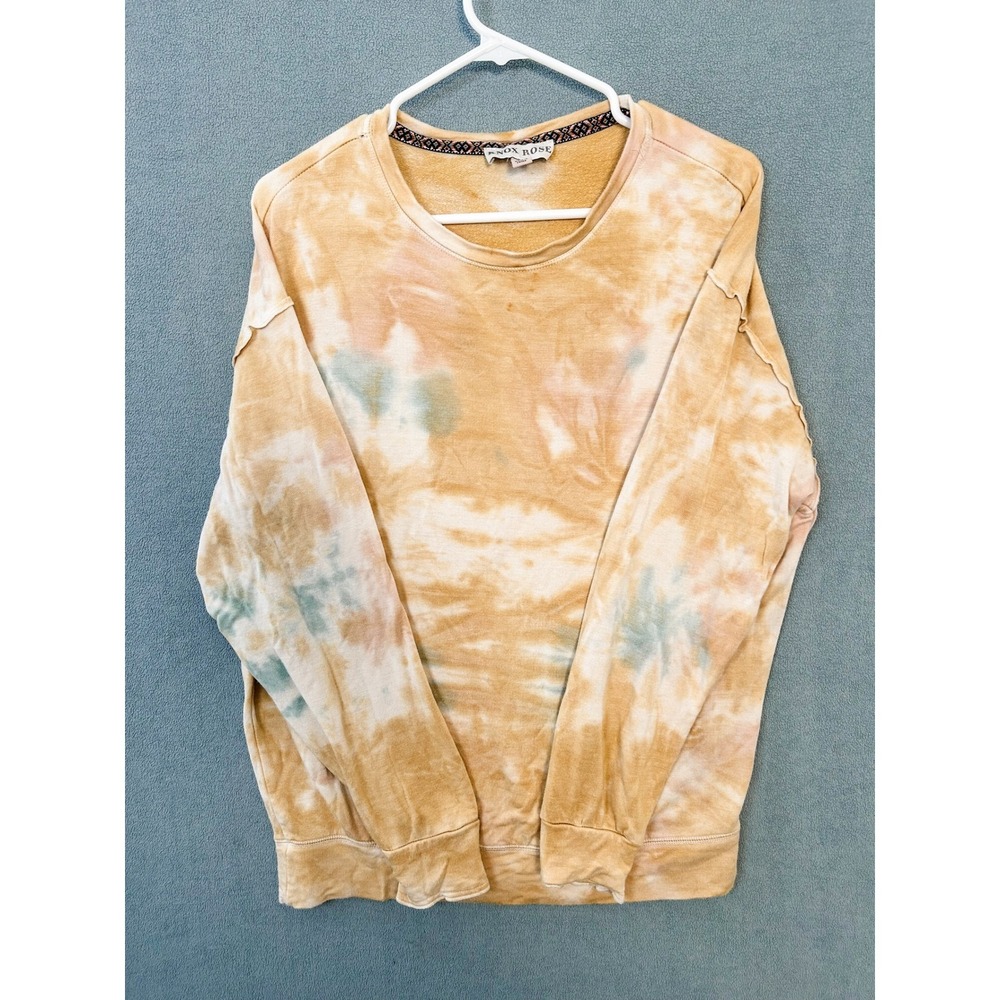 Knox Rose Womens XS Tie Dye Sweatshirt Yellow Pink Boho Long Sleeve Pullover